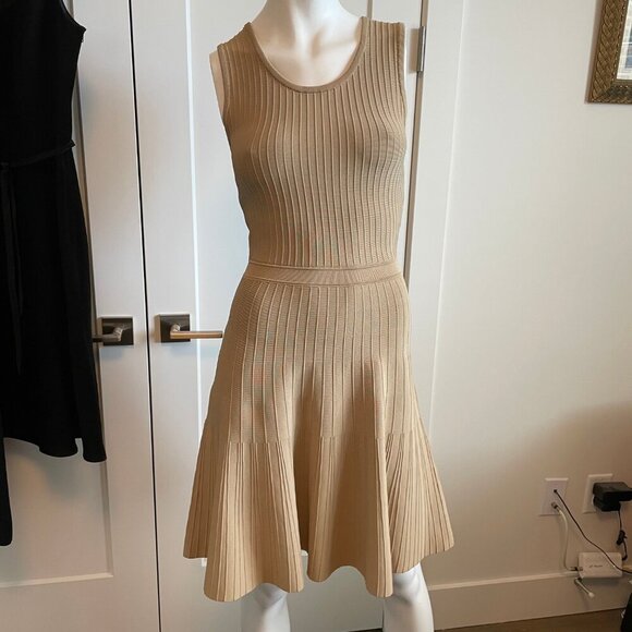 Pink Tartan Stretch Ballet Dress Fit & Flare Ribbed Viscose Nylon Camel/Tan XS - Picture 3 of 15